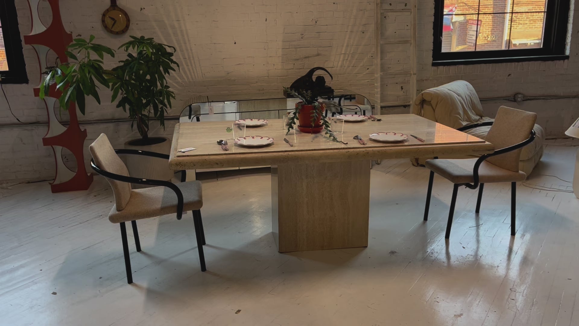 Travertine Pedestal Dining Table