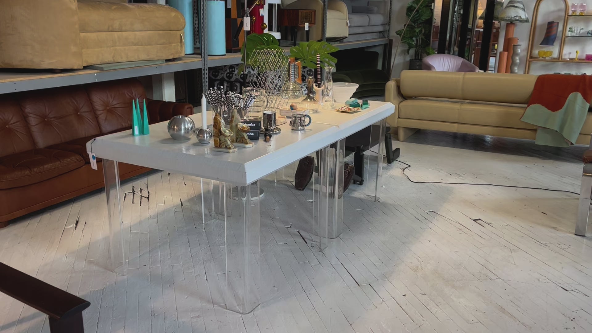 Lucite & Grasscloth Dining Table, 1980s