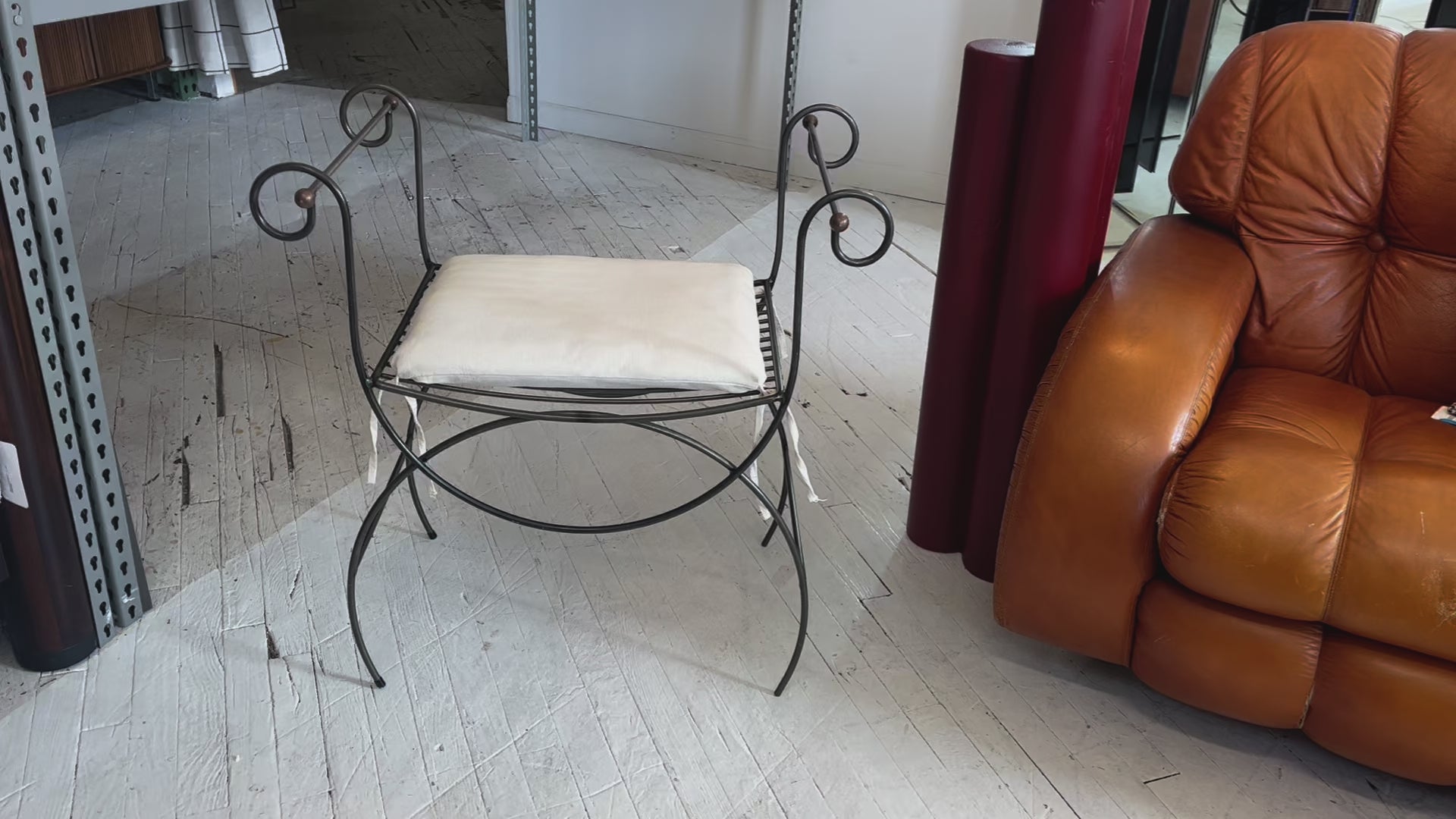 Metal Scroll Curule Bench