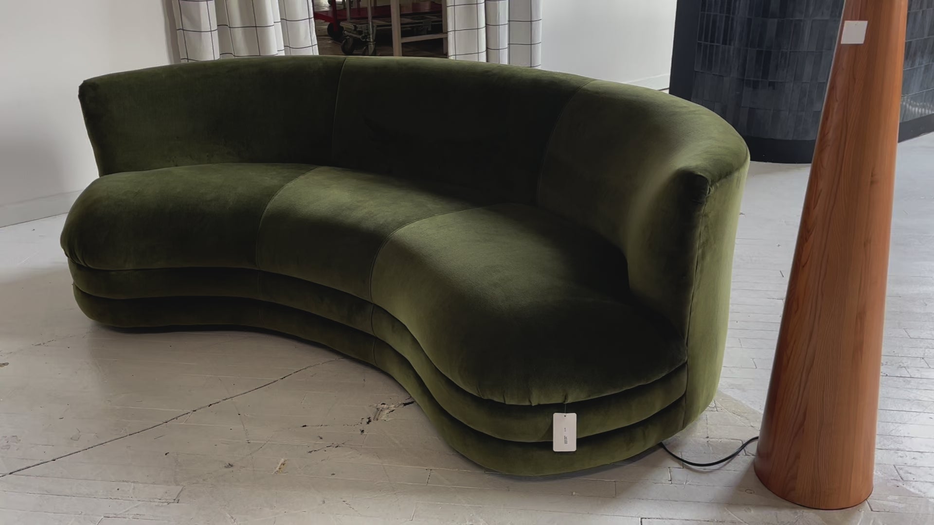 Curved Green Velvet Sofa