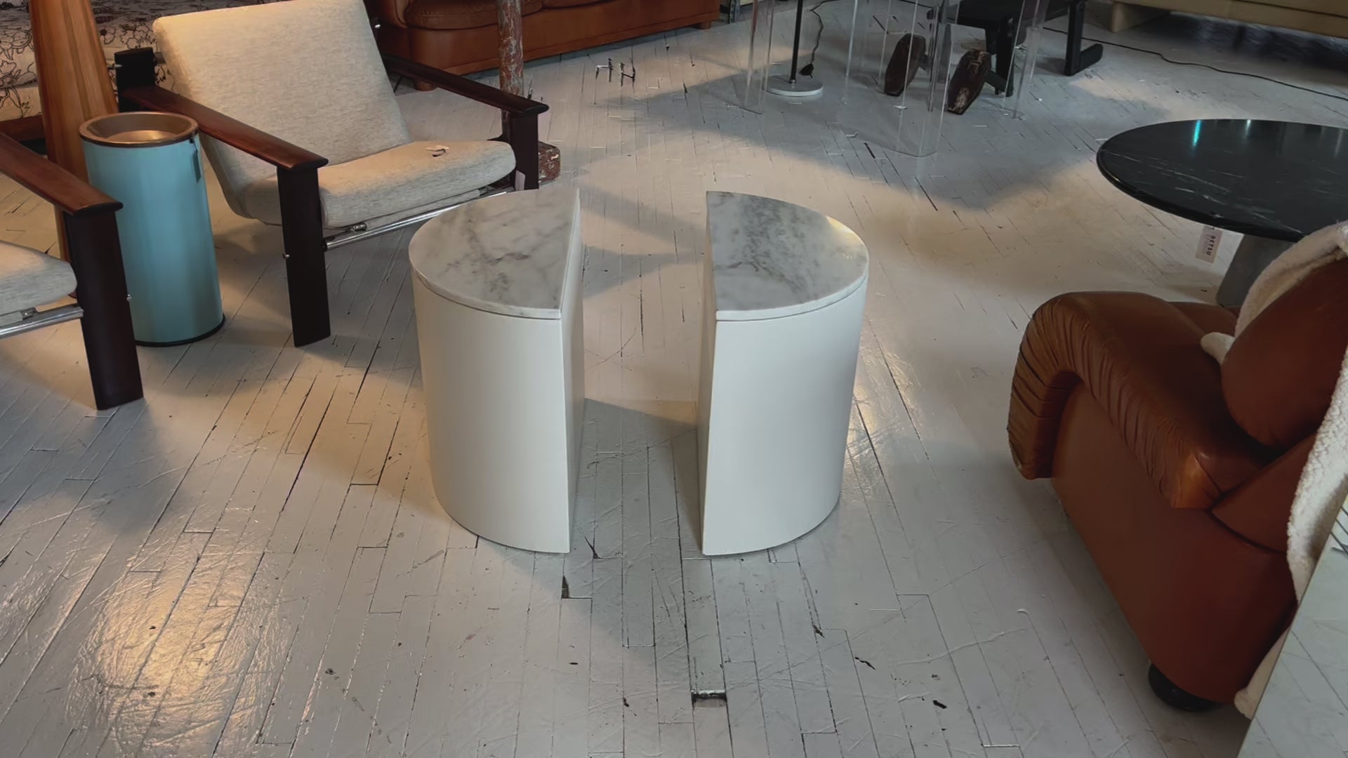 Pair of Demilune Marble-Top Tables, 1960s