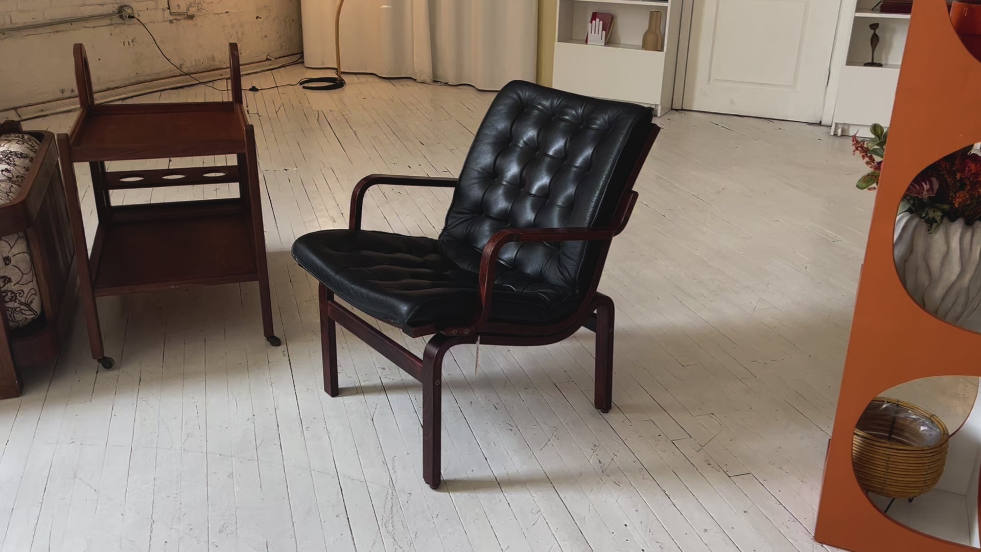 Pair of Beech and Leather Lounge Chairs