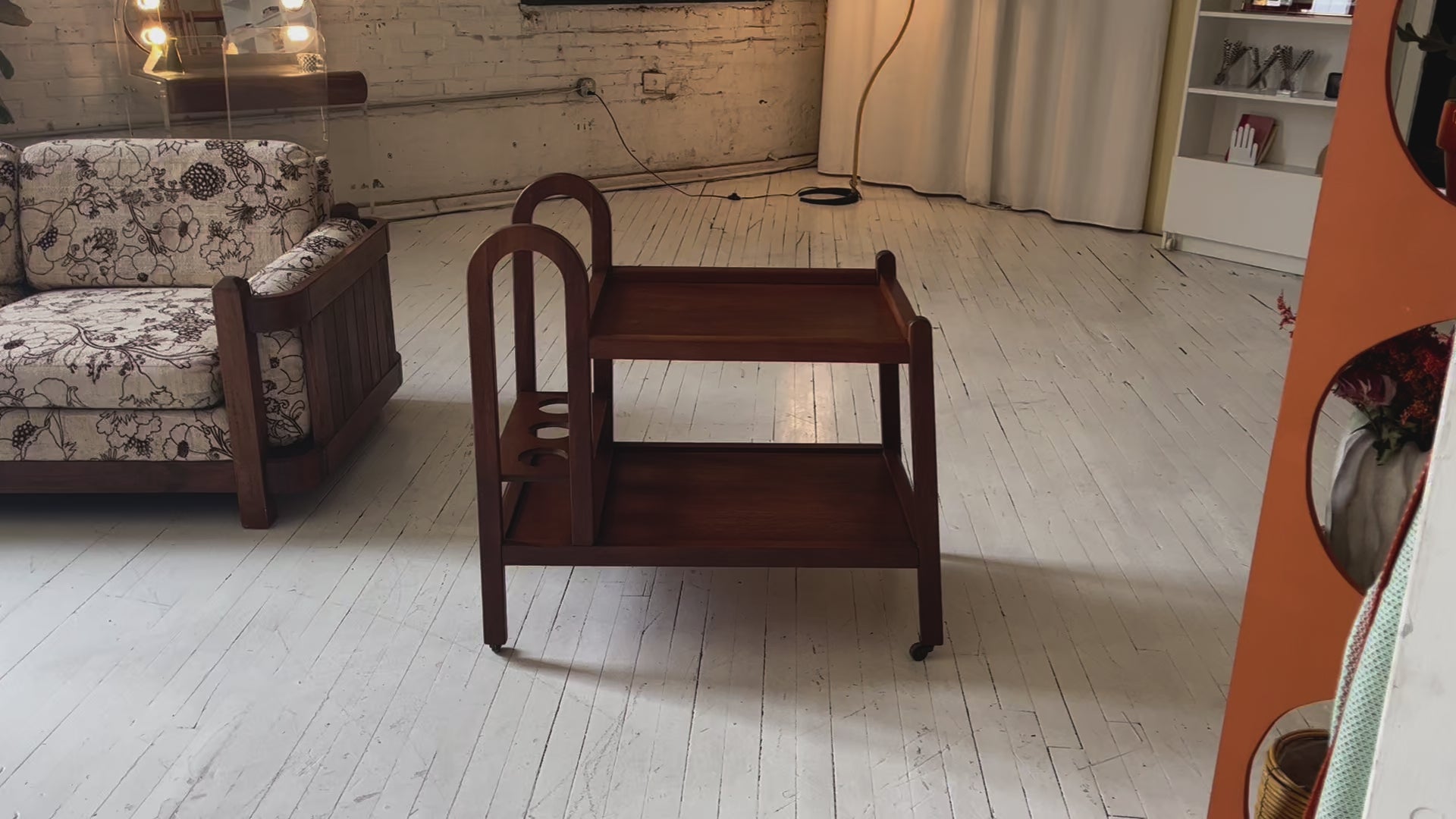 Midcentury Teak Rolling Bar Cart