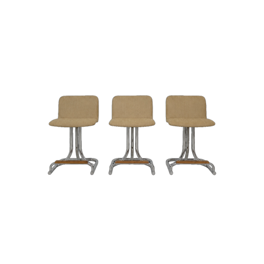 Set of 3 Tubular Chrome Swivel Barstools