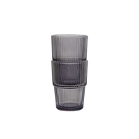 Pair of Ribbed Stacking Glasses - Smoked