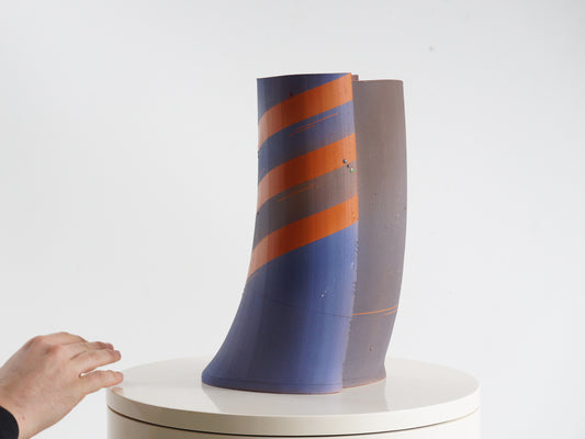 Orange & Periwinkle Stoneware Vase, 1980s