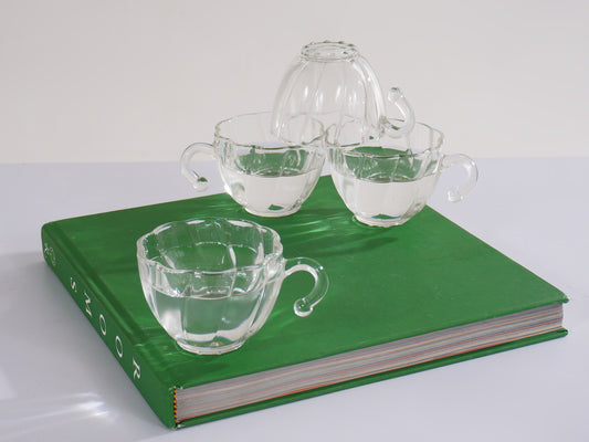 Set of 4 Ribbed Glass Cups, 1950s