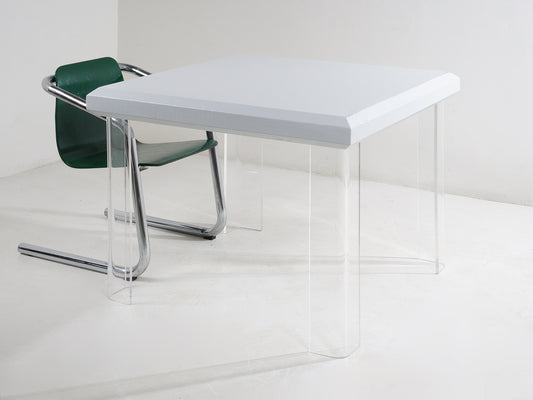 Lucite & Grasscloth Dining Table, 1980s