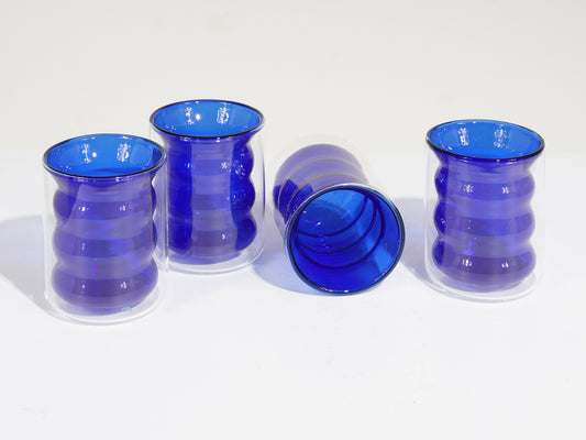 S/4 Double Walled Blue Glass Cups
