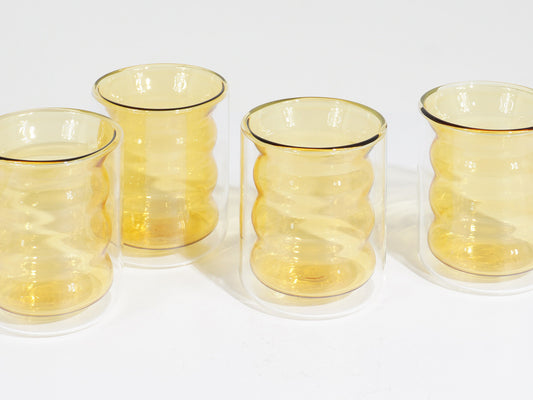 S/4 Double Walled Amber Glass Cups